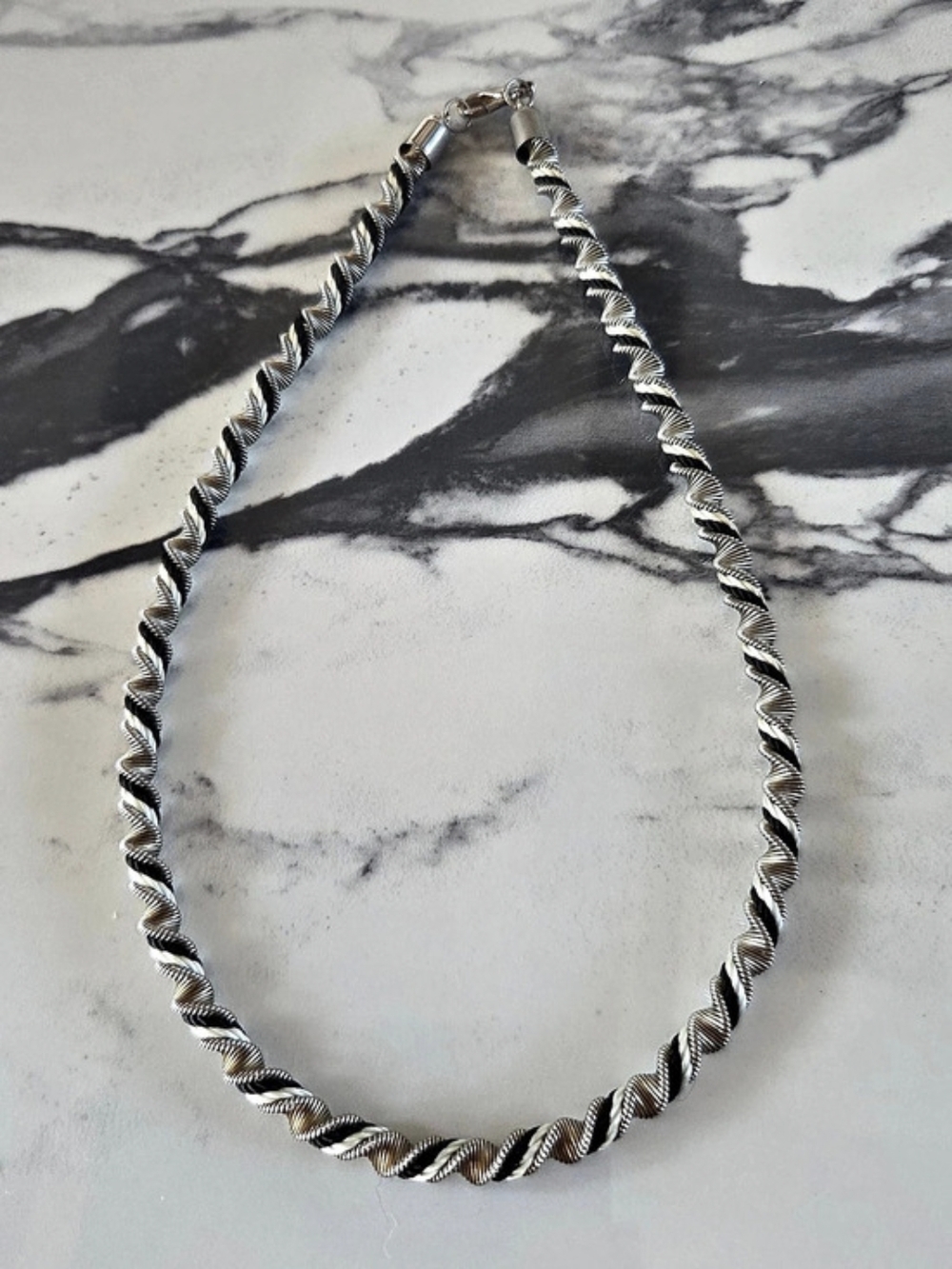 Multi-Tone Spiral Rope Statement Necklace: Silver, Gold, Black & White